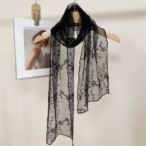 French Gardenia Embroidered Organza Scarf Wrap