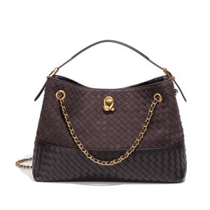 Woven Two-Tone Chain Shoulder Bag