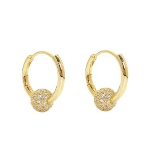 Gold Crystal Pave Ball Huggie Hoop Earrings