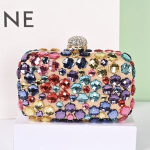 0705 Multicoloured crystals bag in Beige