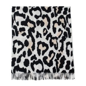 Leopard Print Scarf with Fringe