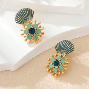 Ocean Breeze Fan & Gemstone Drop Earrings in Green