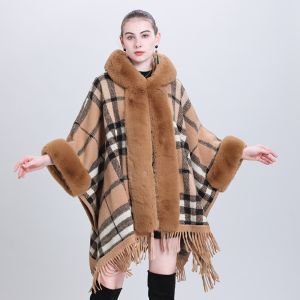 Camel & Black Plaid Hooded Cape