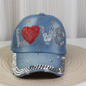 Blue Denim Hat with Love Heart & Crystal Accents