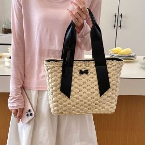 Summer Woven Straw Handbag & Metallic Accent