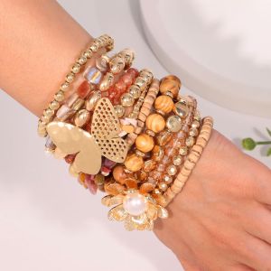 Gold Butterfly & Pearl Sunflower Bracelet Stack