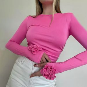 Long Sleeve Fitted Top with 3D Rosette Cuffs