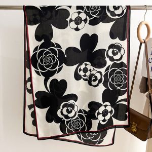 Elegant Camellia Flower Print Cotton Scarf