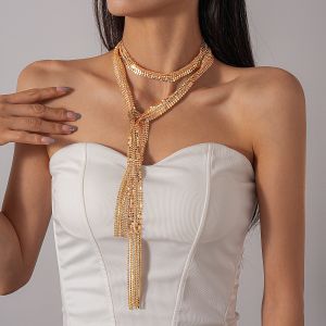 Rhinestone Waterfall Tie Long Necklace