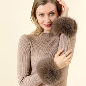 Elegant Plain Faux Fur Wrist Cuffs in Brown