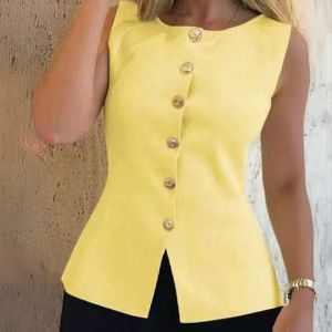 Sculptural Peplum Vest with Gold Buttons