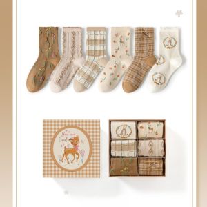 Raindeers 6 Pairs Socks Gift Set Brown Box