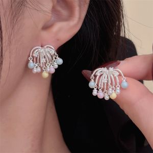Multi-Color Pastel Silver Chandelier Bead Drop Earrings