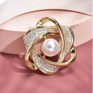Pearl Scarf Buckle Ring and Brooch Gold Geometric