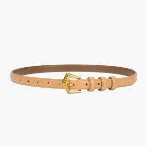 Sleek Belt with Gold Tone Buckle in Tan