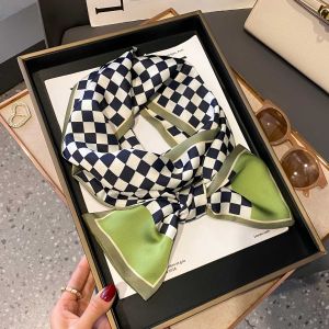 Sage Green Checkered Satin Feel Neck Scarf