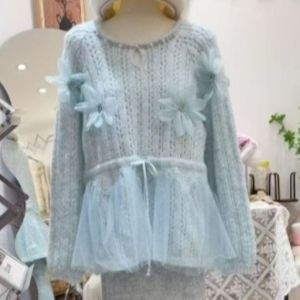 Soft Ruffle Knit Sweater with Drawstring Waist