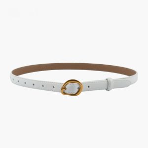 Thin Leather Belt with Gold Buckle