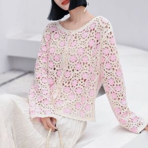 Floral Crochet Cardigan with Pearl Accents