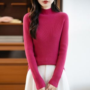 Soft Knit Mock Neck Plain Ribbed Sweater