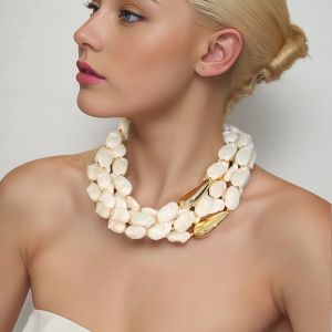 Multi Layer Pearlies Ivory Necklace with Gold Accents