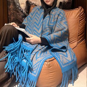 Zigzag Poncho Cape Wrap with Fringe