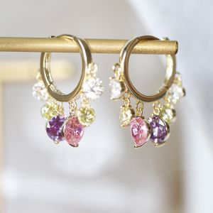 Crystal Gold Hoop Earrings in Pink EUR555
