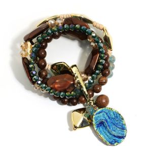 Multi Layered Bracelet with Natural Wood Charms
