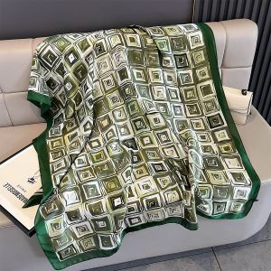 Abstract Squares Print Satin Feel Scarf