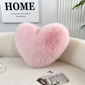 Large Soft Faux Fox Fur Heart Pillow
