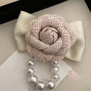 Camellia Brooch with Pearl Accents in Pink