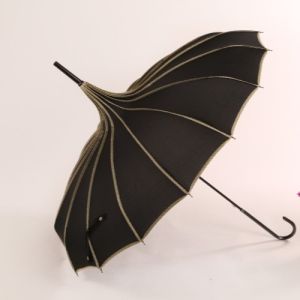 Elegant Pagoda Umbrella with Black Trim in Black TW014