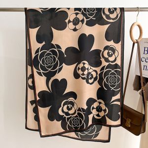 Elegant Camellia Flower Print Cotton Scarf