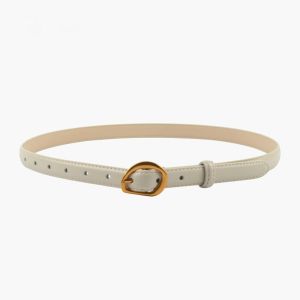 Thin Leather Belt with Gold Buckle