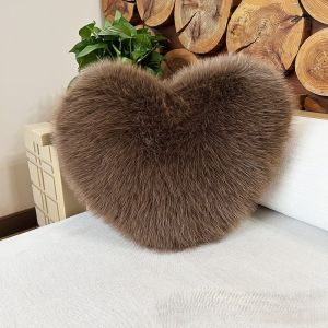 Large Soft Faux Fox Fur Heart Pillow