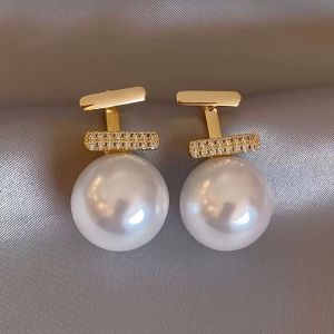 Modern Geometric T-Bar Pearl Earrings