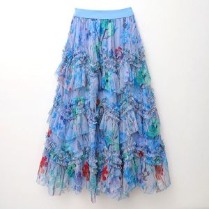 Ruffle Midi Skirt with Floral Print