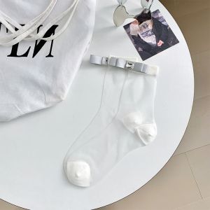 SD087 Buckle Accent Socks in White