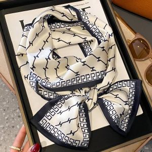 Elegant Black H-Pattern Satin Feel Neck Scarf