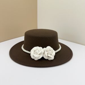 Fedora Hat with Camellia Flowers & Faux Pearl Band