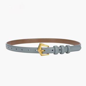Sleek Belt with Gold Tone Buckle in Duck Egg Blue