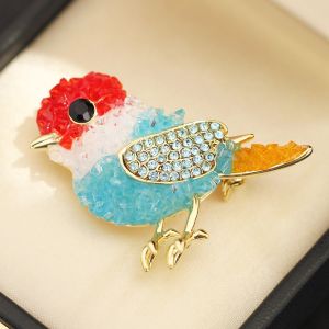 Beaded Bird Brooch with Rhinestones