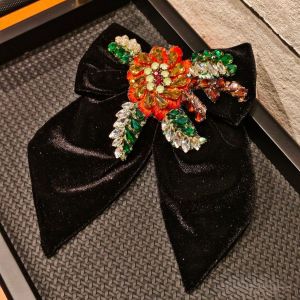 Crystal Floral Velvel Hair Bow Clip