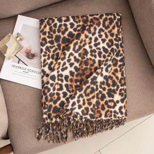 Soft Brown Mix Leopard Print Tassels Scarf