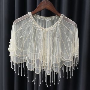 Cream Sheer Perlies and Crystals Occasions Shawl with Fringe