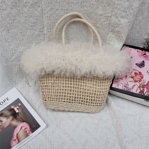 A196 Ruffle Edge Straw Tote Bag in Ivory