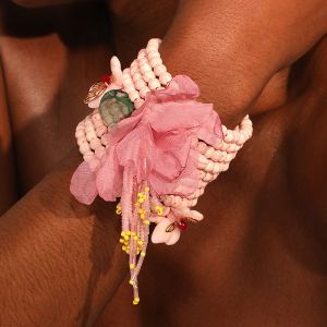 Cherry Blossom Dream Pink Beaded Bracelet Cuff