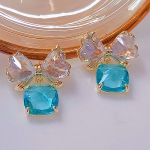 Blue Sparkling Crystal Bow Drop Earrings
