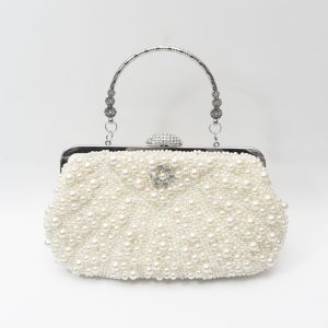 Ivory Pearl In Shell Shape Soft Touch Clutch Bag