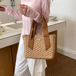 Summer Woven Straw Handbag & Metallic Accent
